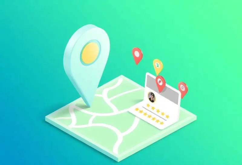 Business listings with map and location pins
